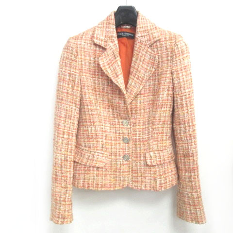 ドルチェ ガッバーナ ドルガバ Dolce Gabbana ツイードジャケット ロゴボタン 春夏用 総裏地 オレンジ 38 04 レディース 098 ベクトルパーク