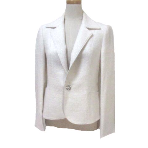 23区 オンワード樫山 テーラード ジャケット 白 ホワイト フォーマル ツイード ウール混 1b リバーシブルボタン ビジューボタン 38 M X レディース 098 ベクトルパーク