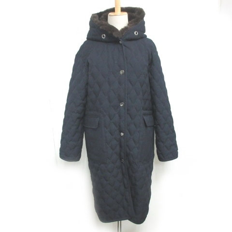 ナノユニバース Nano Universe 西川ダウン ダウンコート キルティングコート ジャケット ロング ボア フード 紺 ネイビー 38 Nldww006ts 0215 レディース 098 ベクトルパーク