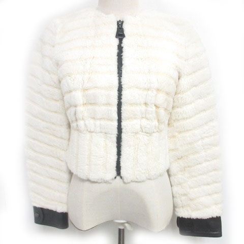 ルイヴィトン Louis Vuitton 美品 ビーバーファージャケット ノーカラー 毛皮 切替 カーフレザー 裏地 モノグラム柄 ホワイト 白 系 36 0312 レディース 098 ベクトルパーク
