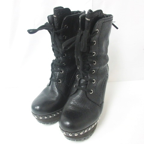 ミュウミュウ ブラック レースアップブーツ（中古・古着通販】MIU MIU 