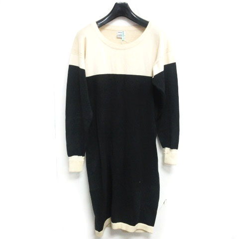 シャネル Chanel ニット バイカラー ワンピース 長袖 スコットランド製 膝丈 アイボリー ブラック 0328 Ecr3 レディース 098 ベクトルパーク