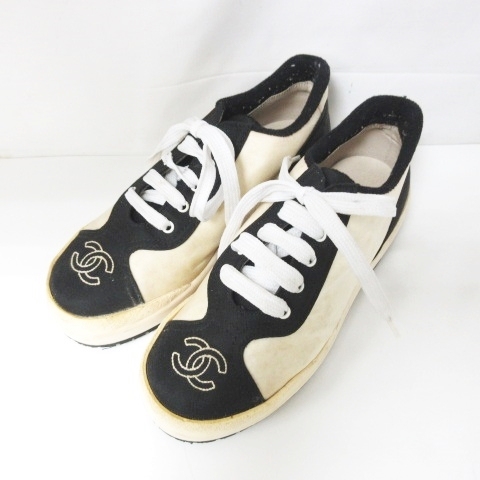 シャネル CHANEL ココマーク スニーカー 厚底 コンビ ロゴ フランス製