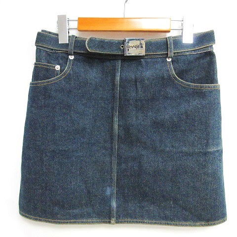 シャネル CHANEL ヴィンテージ 96P デニムスカート 台形 膝上 ココ  
