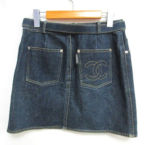 シャネル CHANEL ヴィンテージ 96P デニムスカート 台形 膝上 ココ 