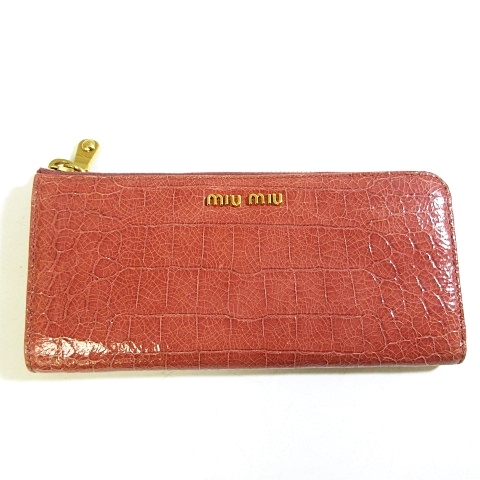 ミュウミュウ Miumiu 長財布 L字ジップ クロコ型押し レザー 小銭入れあり ピンク 0623 レディース 098 ベクトルパーク