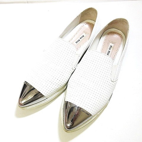 ミュウミュウ Miumiu スリッポン スニーカー ポインテッドトゥ メタル シルバー ホワイト 36 約23cm 02 Ecr8 レディース 098 ベクトルパーク