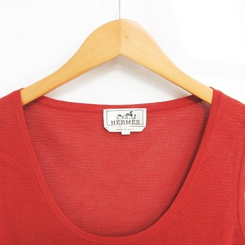 【 人気カラー 】 エルメス　ノースリーブ　トップス　ニットタンクトップ　赤 エルメス HERMES 美品 タンクトップ ノースリーブ カットソー トップス