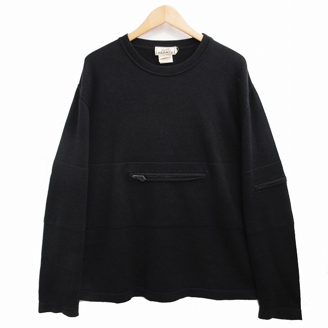 【HERMÈS】エルメス カシミヤ×シルク ニットプルオーバー 長袖 黒 L エルメス 長袖 ニット セーター プルオーバー トップス 国内正規