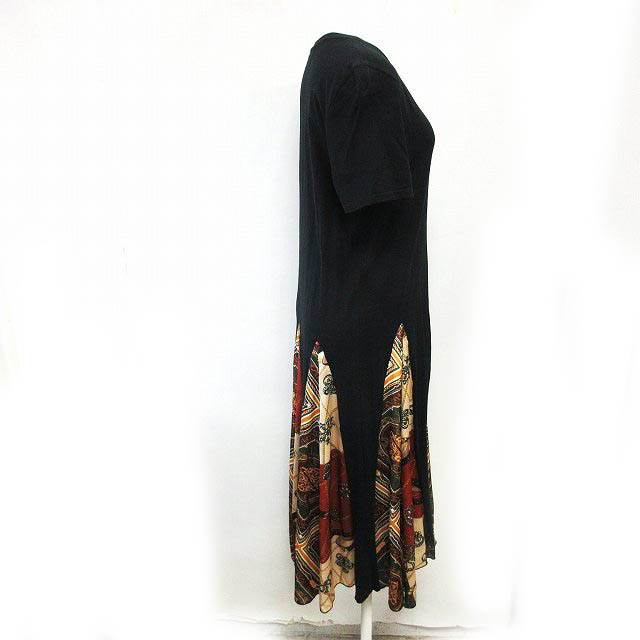 ザラ ベーシック Zara Basic Tシャツ ワンピース 半袖 スカーフ柄切替 ロング丈 ブラック 黒 M 1017 レディース 098 ベクトルパーク ザラ ベーシック Zara Basic Tシャツ ワンピース 半袖 スカーフ柄切替 ロング丈 ブラック 黒 M 1017 レディース 098 ベクトルパーク