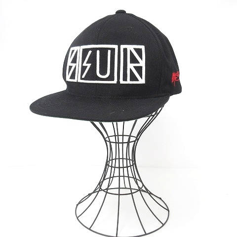 サー Ssur ストレート キャップ ベースボールキャップ フラットキャップ 帽子 平ツバ スナップバック アクリル ウール混 ロゴ 刺繍 ブラック 黒 0211 メンズ 098 ベクトルパーク