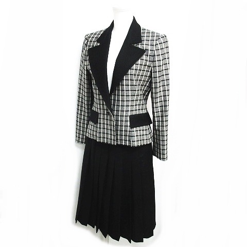 ジバンシィ Givenchy ヴィンテージ レトロ スーツ セットアップ ジャケット プリーツスカート チェック グレー ブラック 8 1223 レディース 098 ベクトルパーク