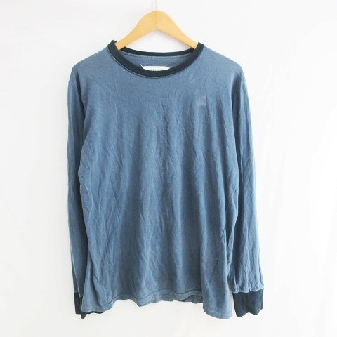 マルタンマルジェラ Martin Margiela 10 ここのえ期 リブ Tシャツ カットソー 長袖 ロンt コットン ウール混 バイカラー ツートン インサイドアウト ヨツタグ ブルー系 M Ibo19 0128 メンズ 098 ベクトルパーク