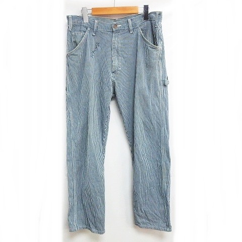 ディッキーズ Dickies ヴィンテージ アメカジ ヒッコリー ストライプ パンツ ペインターパンツ ワークパンツ ルーズストレート ツールポケット ハンマーループ コットン ワンポイント ロゴ 刺繍 ブルー ホワイト 34 32 0222 メンズ 098 ベクトルパーク
