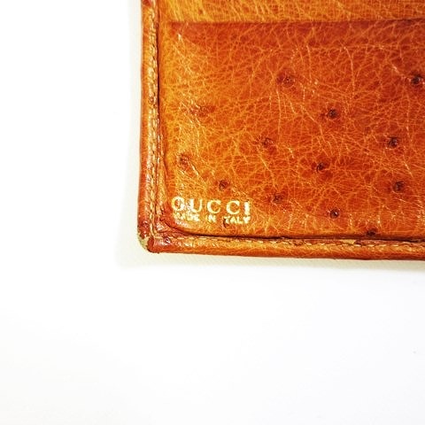 【美品】GUCCI オーストリッチ　シルビィ　レザー 二つ折り財布 ブラウン GUCCI（グッチ） 財布 両面財布 二つ折り オーストリッチ オースト
