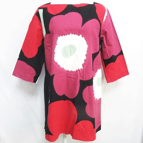 marimekko*マリメッコ 膝丈ワンピース 総柄 フラワー 花柄 5分袖