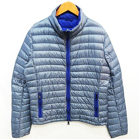 エトレゴ Hetrego ダウンジャケット ライトダウン スタンドカラー ダブルジップ ジップアップ ドローコード 総柄 46 ブルー 0421 Ibo22 メンズ 098 ベクトルパーク