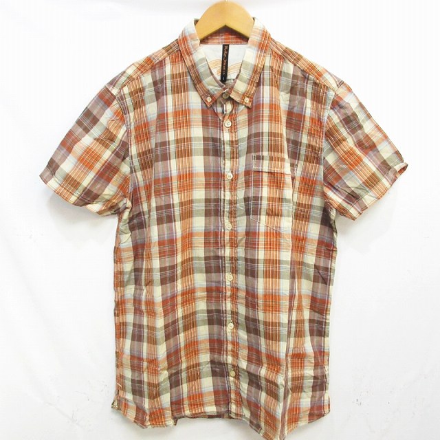 ヌーディージーンズ Nudie Jeans チェック シャツ ボタンダウンシャツ カジュアルシャツ 半袖 オレンジ 白 えんじ色 L 0429 Ibo22 メンズ 098 ベクトルパーク