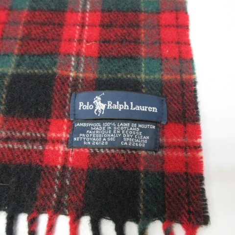 ポロラルフローレン　英国製ウールマフラー　スコットランド製　レッド ポロ ラルフローレン POLO RALPH LAUREN スコットランド製