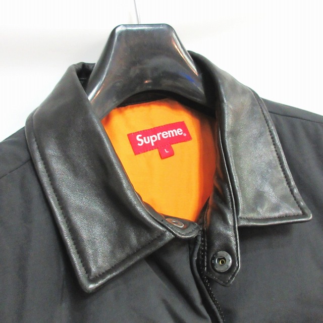 シュプリーム SUPREME 19AW Leather Collar Puffy Jacket レザーカラー 
