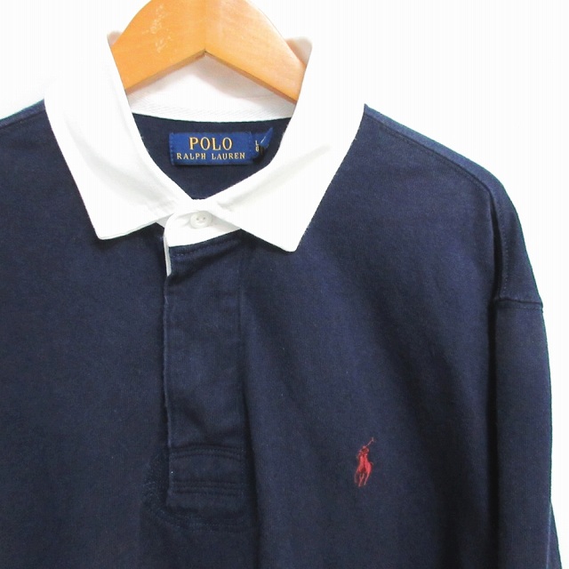 新品Polo Ralph Lauren ラガーシャツ ネイビー 新品タグ付 美品】タグ付き ポロ ラルフローレン ラガーシャツ ボーイズ L