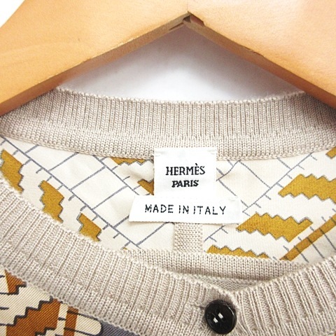 エルメス HERMES 19年 ニットカーディガン スカーフ柄 カシミヤ シルク 