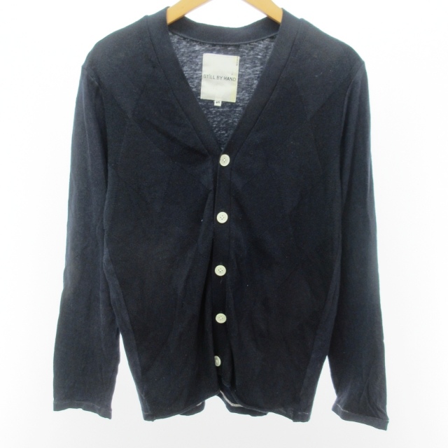 スティルバイハンド STILL BY HAND カーディガン ニット セーター 長袖 コットン アーガイル編み 切替 ネイビー系 紺 46 約M相当  IBO25 0730 メンズ
