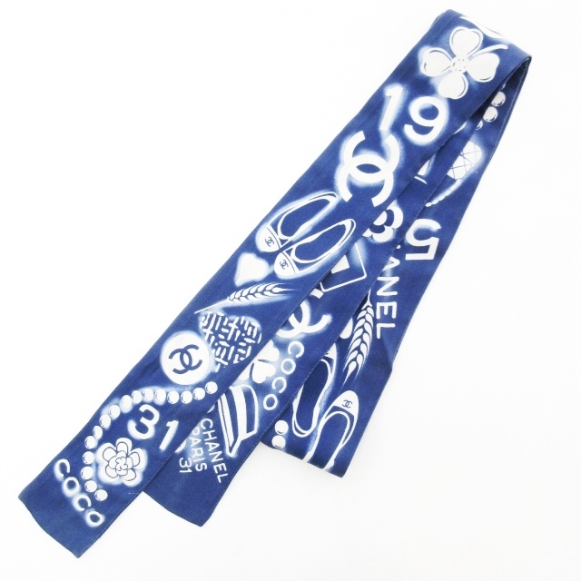 大量入荷 シャネル/スカーフ/シルク/ブルー/総柄 小物