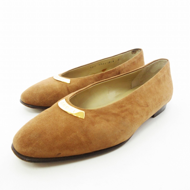 グッチ GUCCI パンプス フラットシューズ 靴 スエード ロゴプレート 