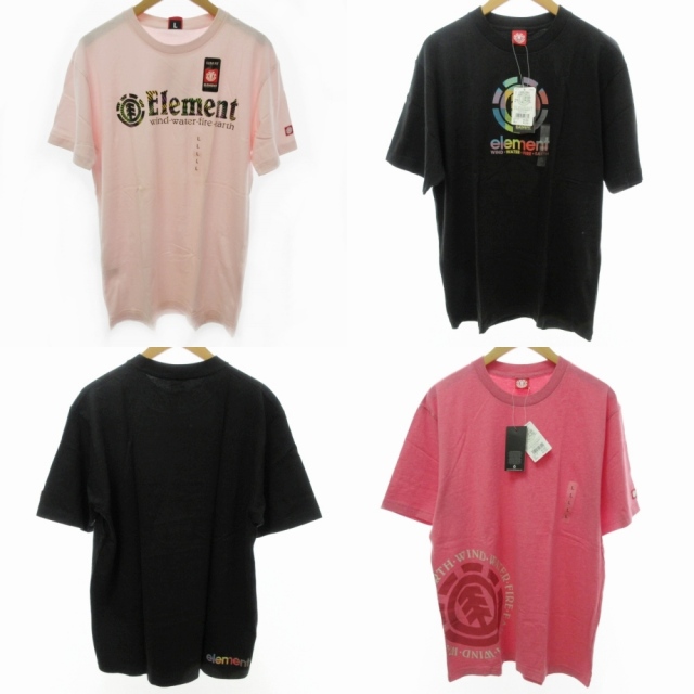 未使用品 エレメント Element タグ付 プリント Tシャツ 半袖 3枚セット カットソー まとめて 薄ピンク 濃ピンク 黒 ブラック L 05 メンズ 098 ベクトルパーク