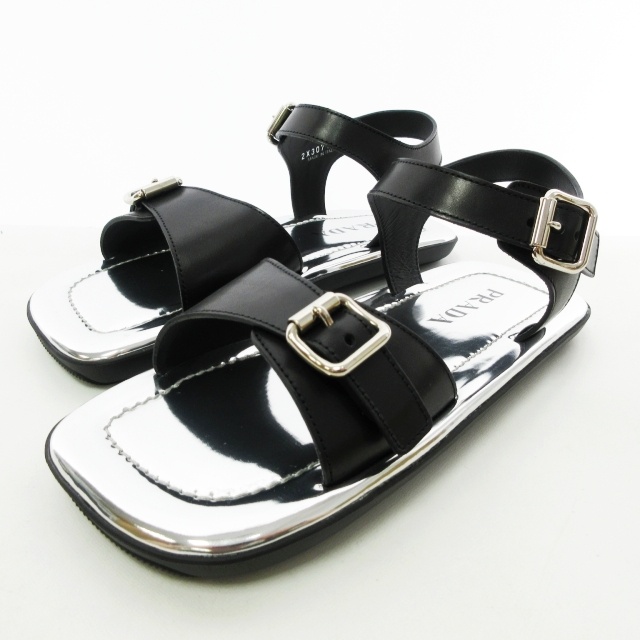 未使用品 プラダ PRADA 22SS メタリックレザー サンダル シューズ 靴