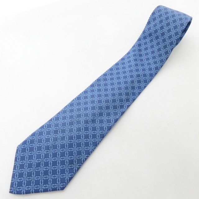 新品未使用　エルメス　ネクタイ　ブルー　チェーン柄　タグ　箱付き 新品未使用 エルメス ネクタイ ブルー チェーン柄 タグ 箱付き 未使用