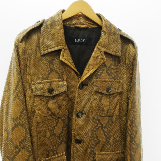 グッチ GUCCI 11SS 美品 名作 パイソンレザー ジャケット 革ジャン 