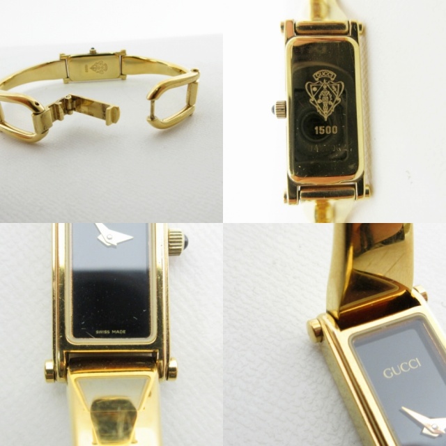 グッチ GUCCI 1500 バングルウォッチ クォーツ時計 腕時計 ブラック