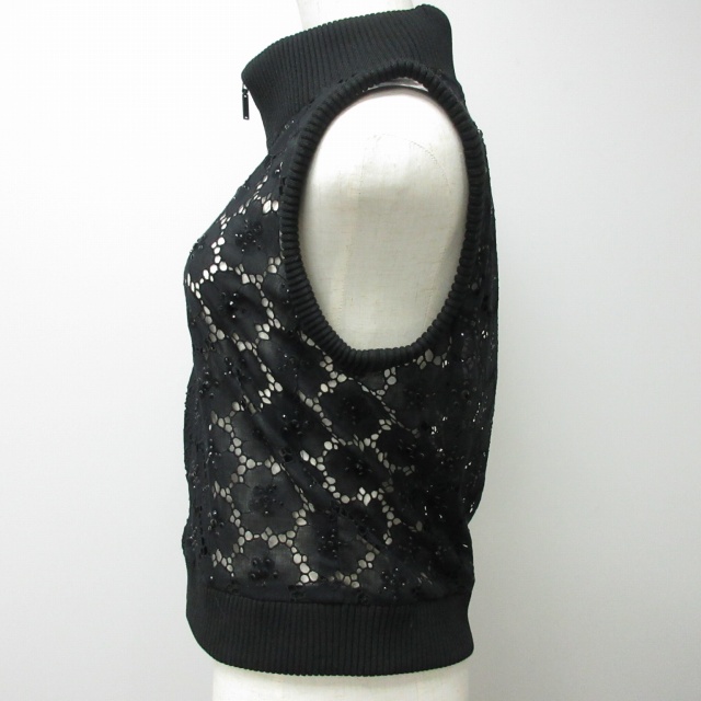 シャネル CHANEL リブニット切替 花柄レース ノースリーブジャケット  