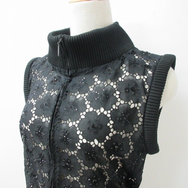 シャネル CHANEL リブニット切替 花柄レース ノースリーブジャケット  