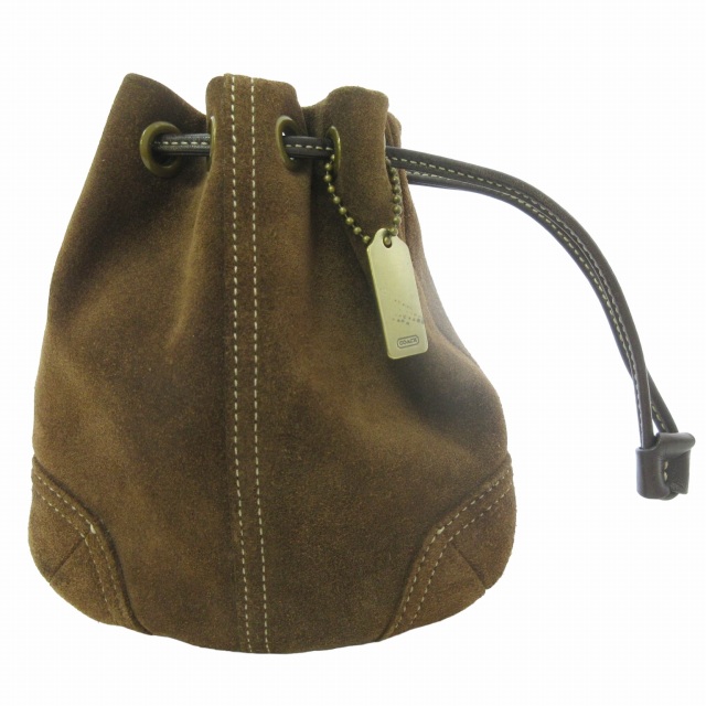 コーチ COACH 裏地シグネチャー 巾着バッグ ミニポーチ スエード 茶