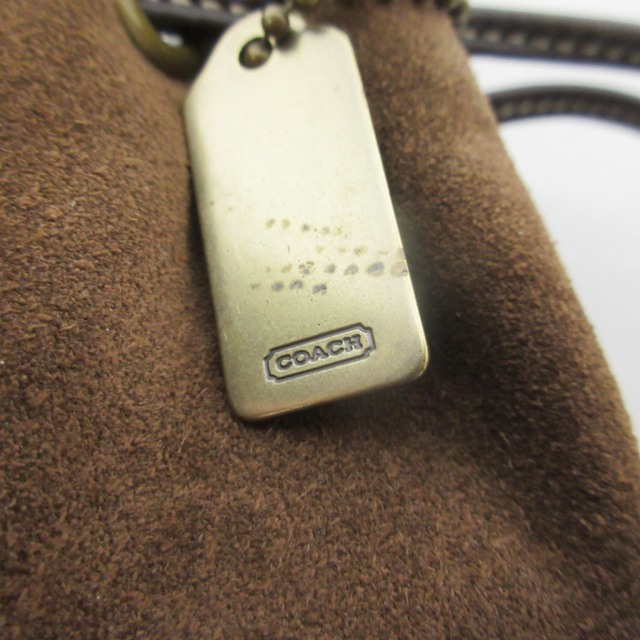 コーチ COACH 裏地シグネチャー 巾着バッグ ミニポーチ スエード 茶