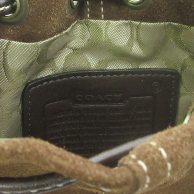 コーチ COACH 裏地シグネチャー 巾着バッグ ミニポーチ スエード 茶