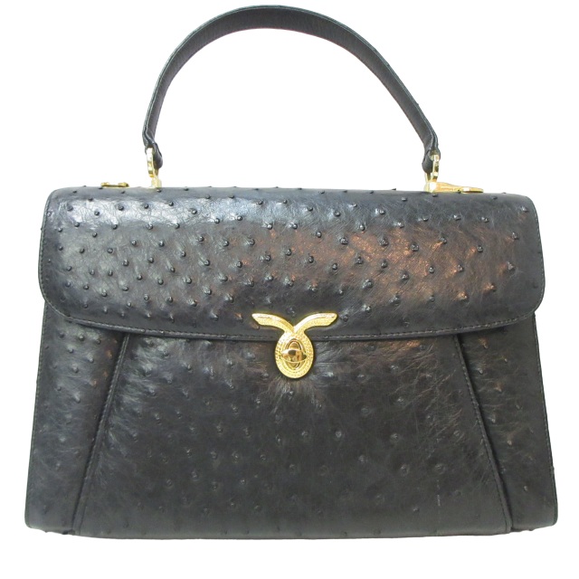 JRAタグ付き 美品 オーストリッチ ハンドバッグ 黒 ブラック  