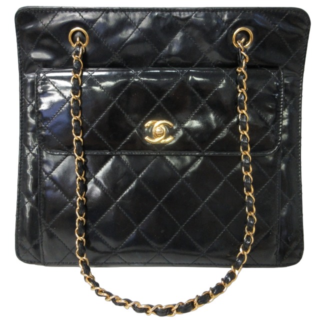 シャネル CHANEL ヴィンテージ マトラッセ エナメル レザー チェーン 