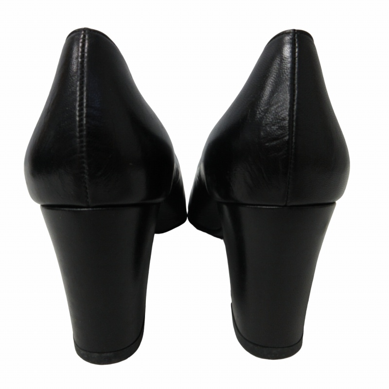 CHANEL 黒 レザー パンプス 22 、5ヒール約4cm CHANEL シャネル パンプス レザー ブラック 黒 22.5㎝ ロゴ 靴