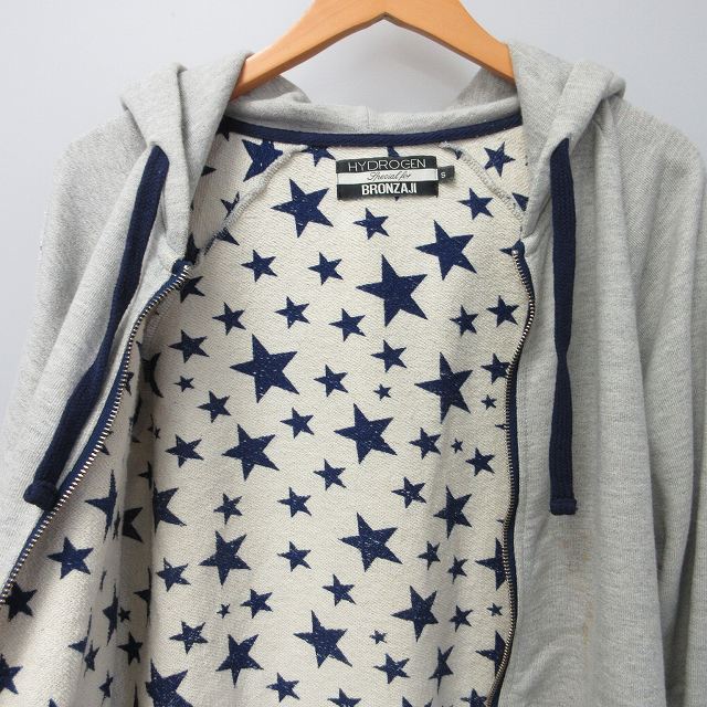 ハイドロゲン BRONZAJI 袖ライン 星柄 長袖 ジップパーカー M パープル HYDROGEN メンズ