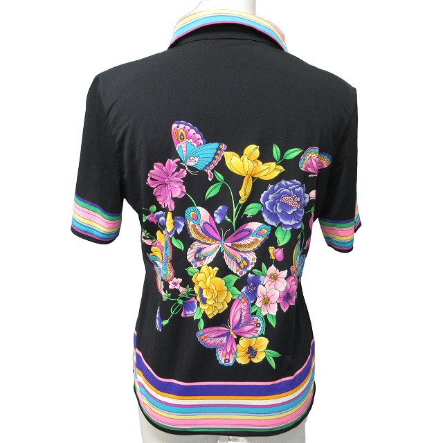 ACROSS アクロス 美品 ポロシャツ カットソー 花柄 ビジュー装飾