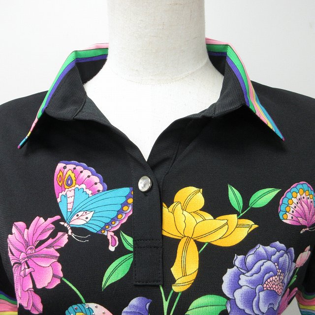 ACROSS アクロス 美品 ポロシャツ カットソー 花柄 ビジュー装飾