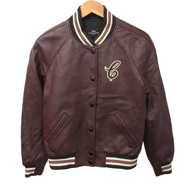 コーチ COACH F26108 ラムレザースタジャン ブルゾン ロゴワッペン  