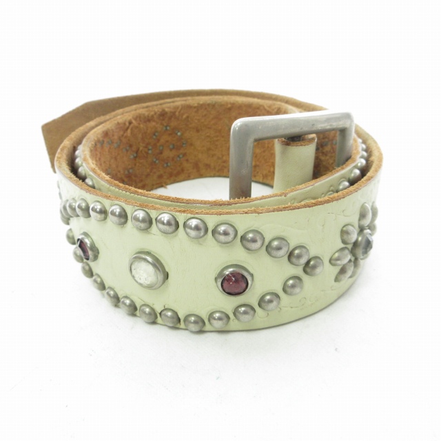 エイチティーシー HTC スタッズ レザーベルト ビジュー装飾 シルバー  