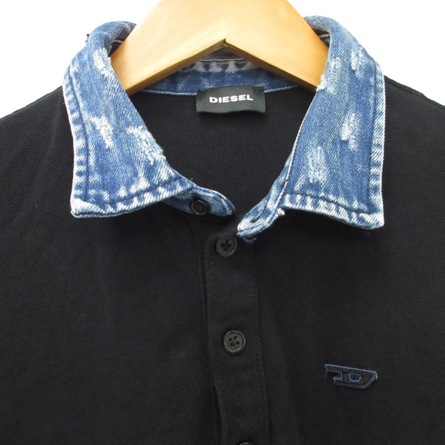 DIESEL Archives Patchwork ポロシャツ ディーゼル DIESEL 襟デニム切替 ポロシャツ 鹿の子 ロゴ刺繡