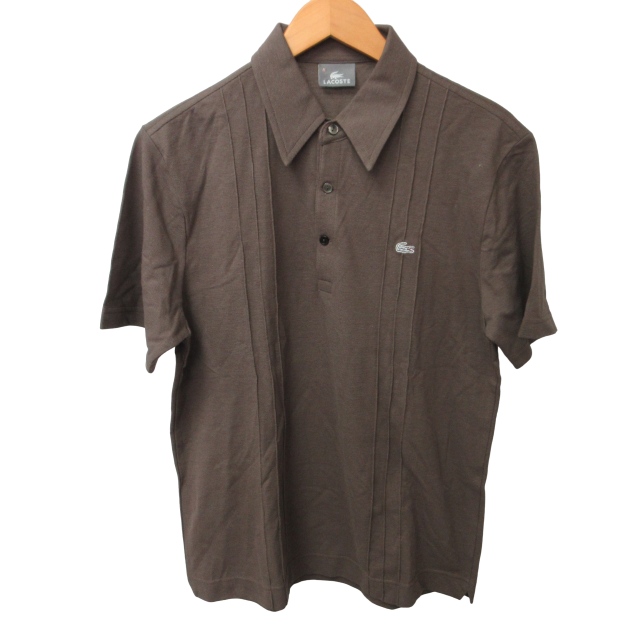 LACOSTE ブラウン ポロシャツ 新しいタグ付きLサイズ ラコステ LACOSTE 白ワニ ポロシャツ カットソー リネン混 ロゴ