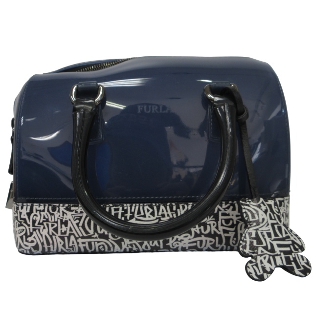 フルラ FURLA 美品 ミニボストンバッグ エナメル グラフィティ ロゴ 